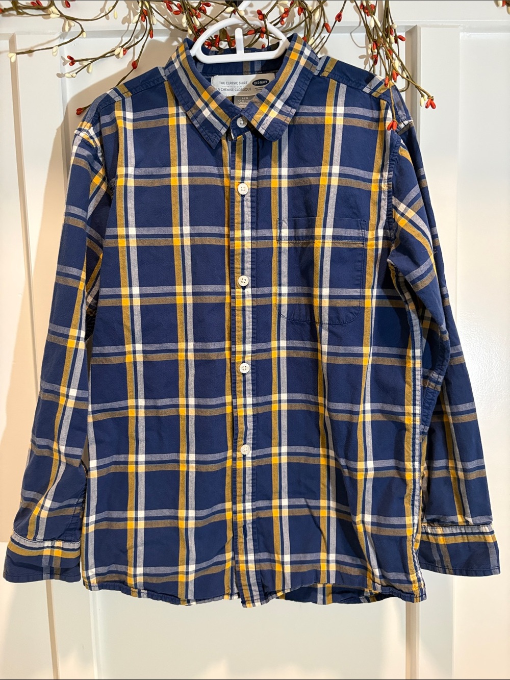 Old Navy Blue and Yellow Plaid Button-Down Shirt